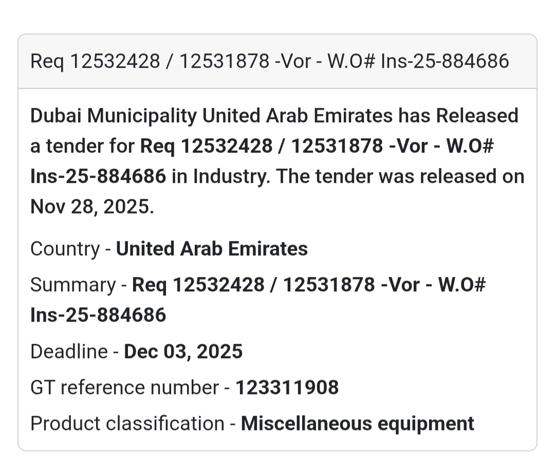 🚨 New Tender Alert – Dubai Municipality (UAE) 🇦🇪