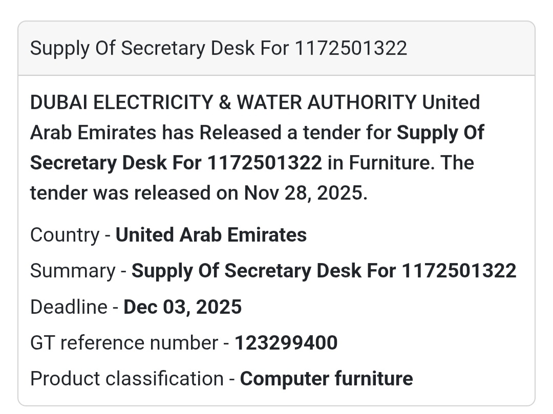 🚨 New Tender Alert – Dubai (UAE) 🇦🇪