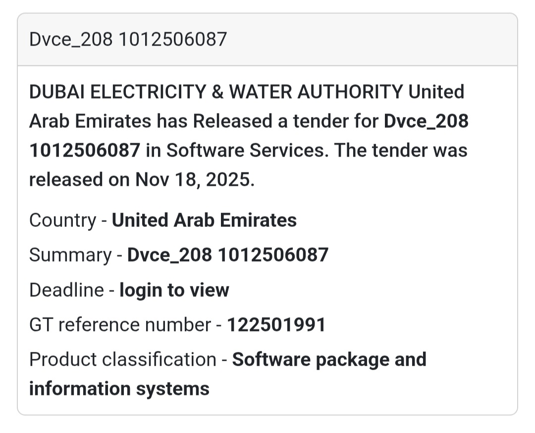 💼 New Tender Alert – DVCE_208 1012506087 (Software Services)
