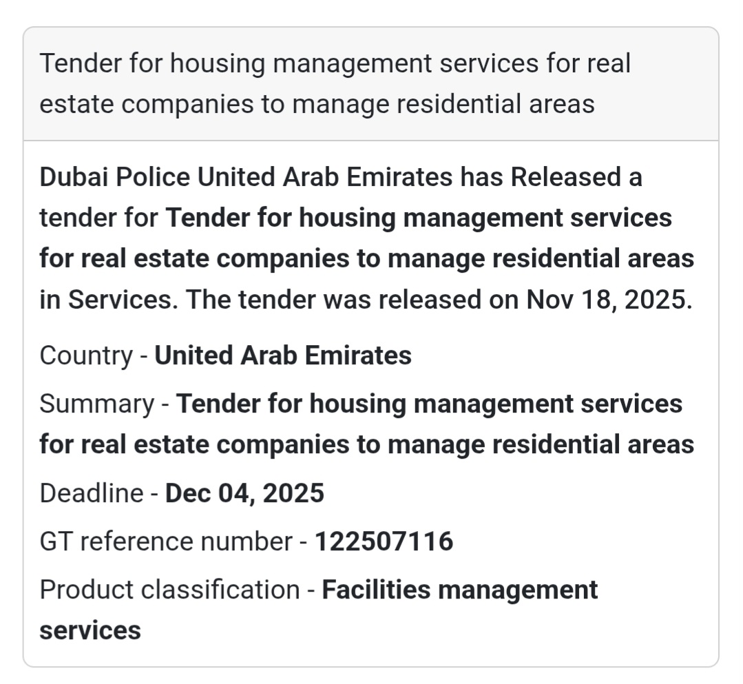 🏘️ New Tender Alert – Housing Management Services for Residential Areas