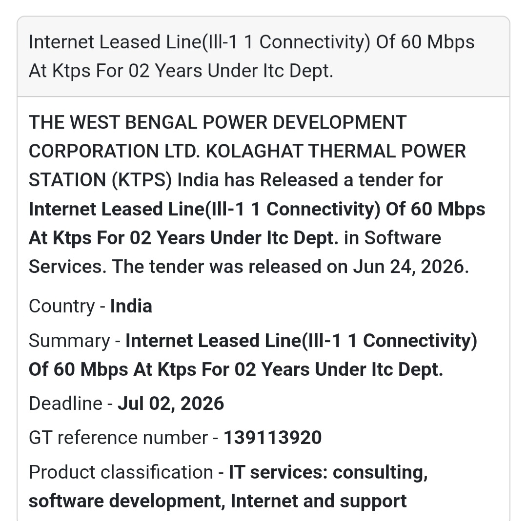 🚨 New Tender Alert | Internet Leased Line (60 Mbps) – KTPS
