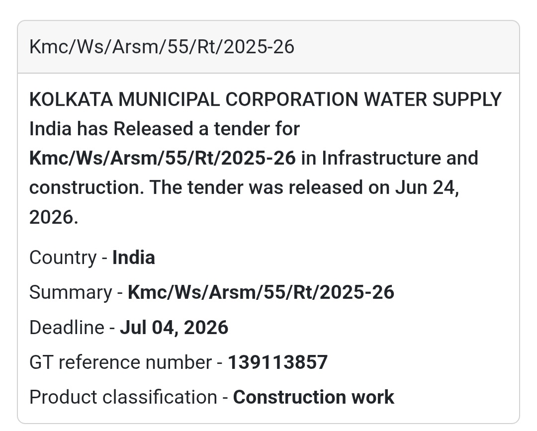 🚨 New Tender Alert | KMC/WS/ARSM/55/RT/2025-26