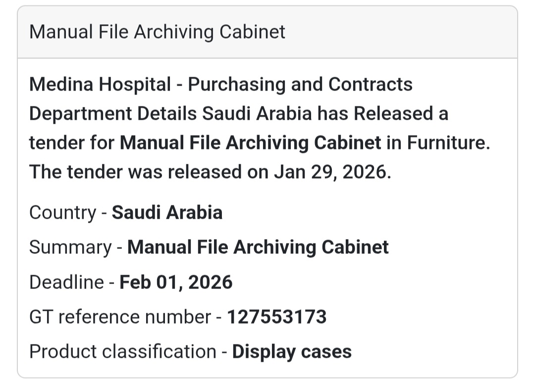🇸🇦 New Tender Alert: Manual File Archiving Cabinet