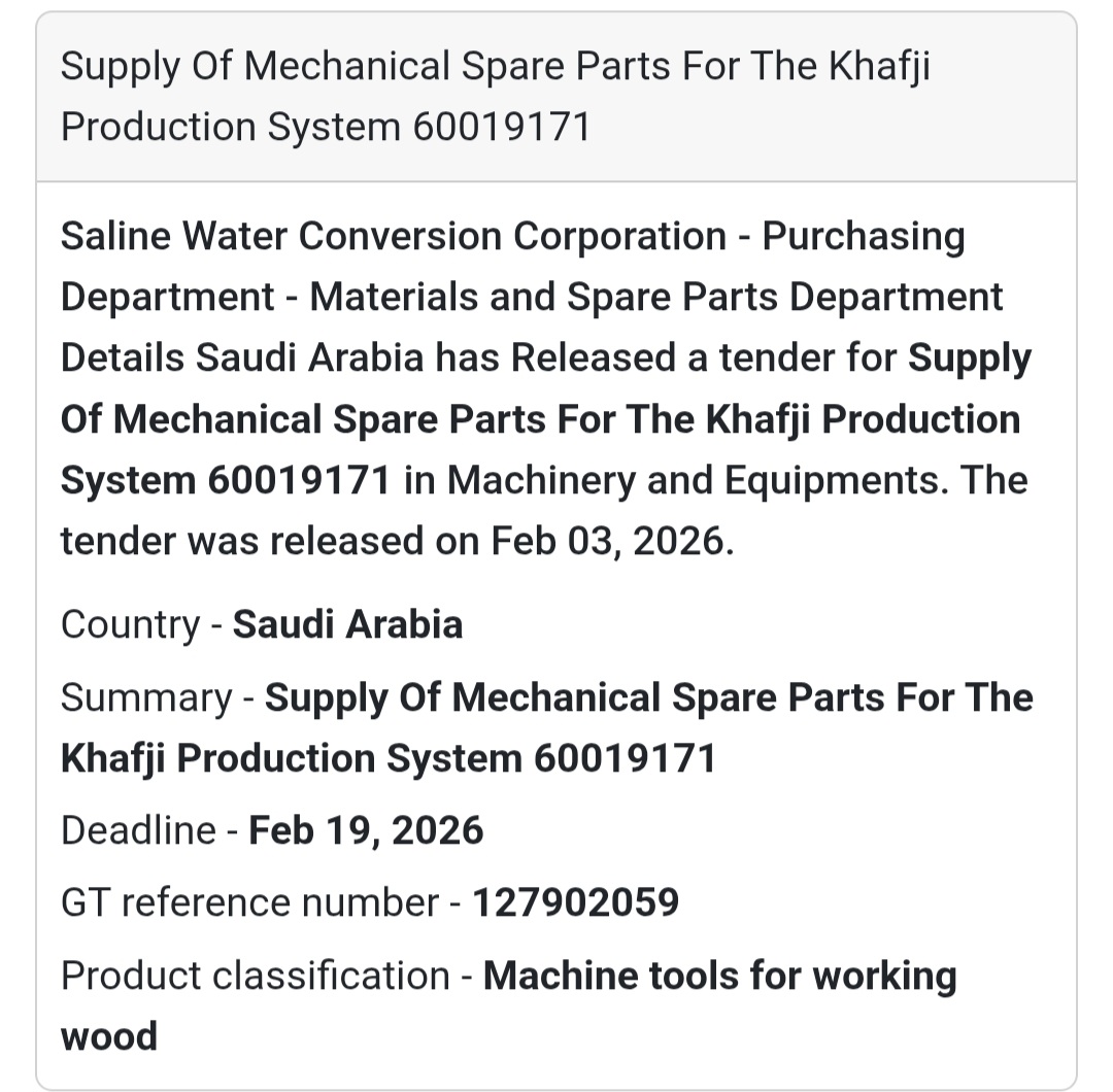 🇸🇦 New Tender Alert: Mechanical Spare Parts  Organization: