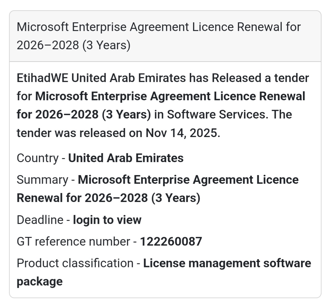 🖥️ New Tender Alert – Microsoft Enterprise Agreement Renewal (2026–2028)
