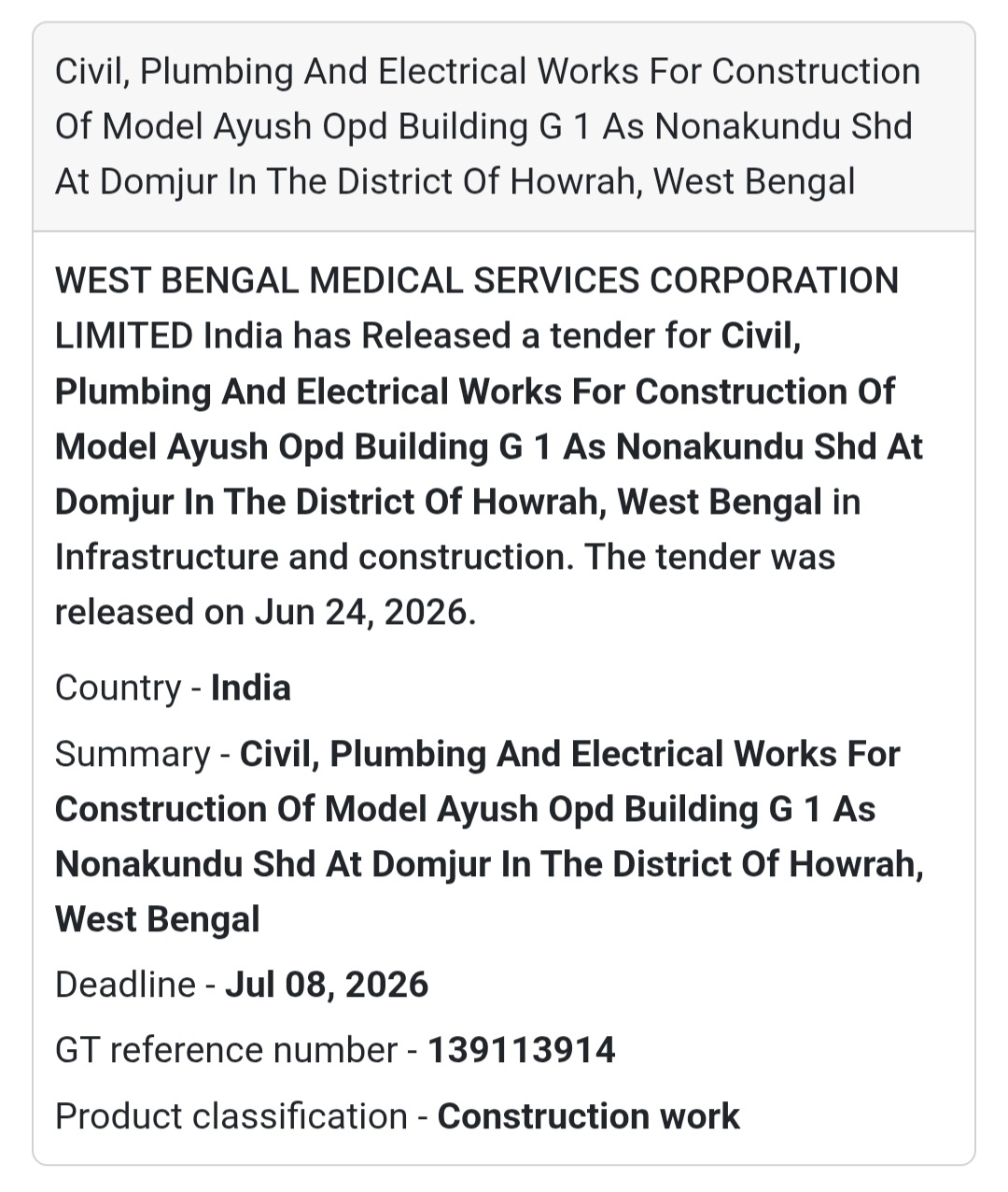 🚨 New Tender Alert | Model AYUSH OPD Building – Domjur