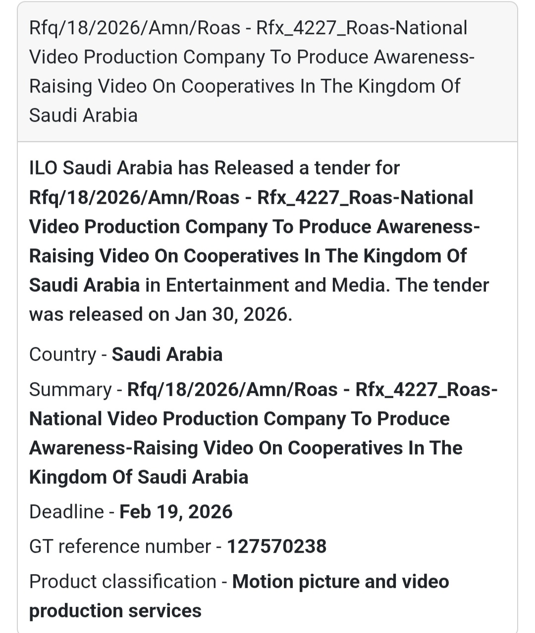🇸🇦 New Tender Alert: National Video Production 🎥
