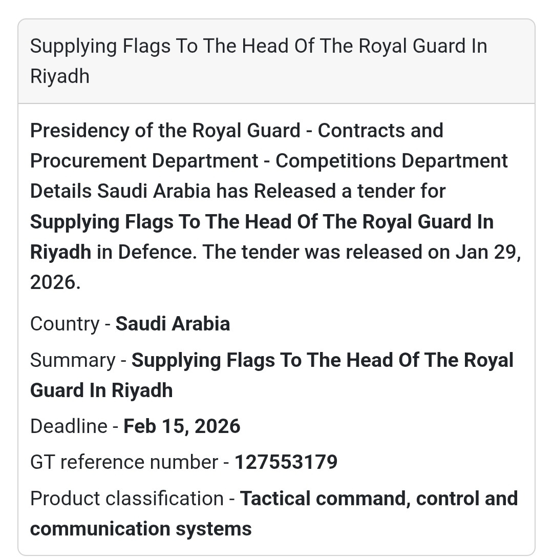 🇸🇦 New Tender Alert: Royal Guard Supplies!