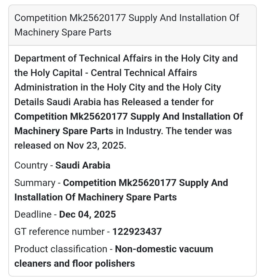 🚨 New Tender Alert – Saudi Arabia 🇸🇦