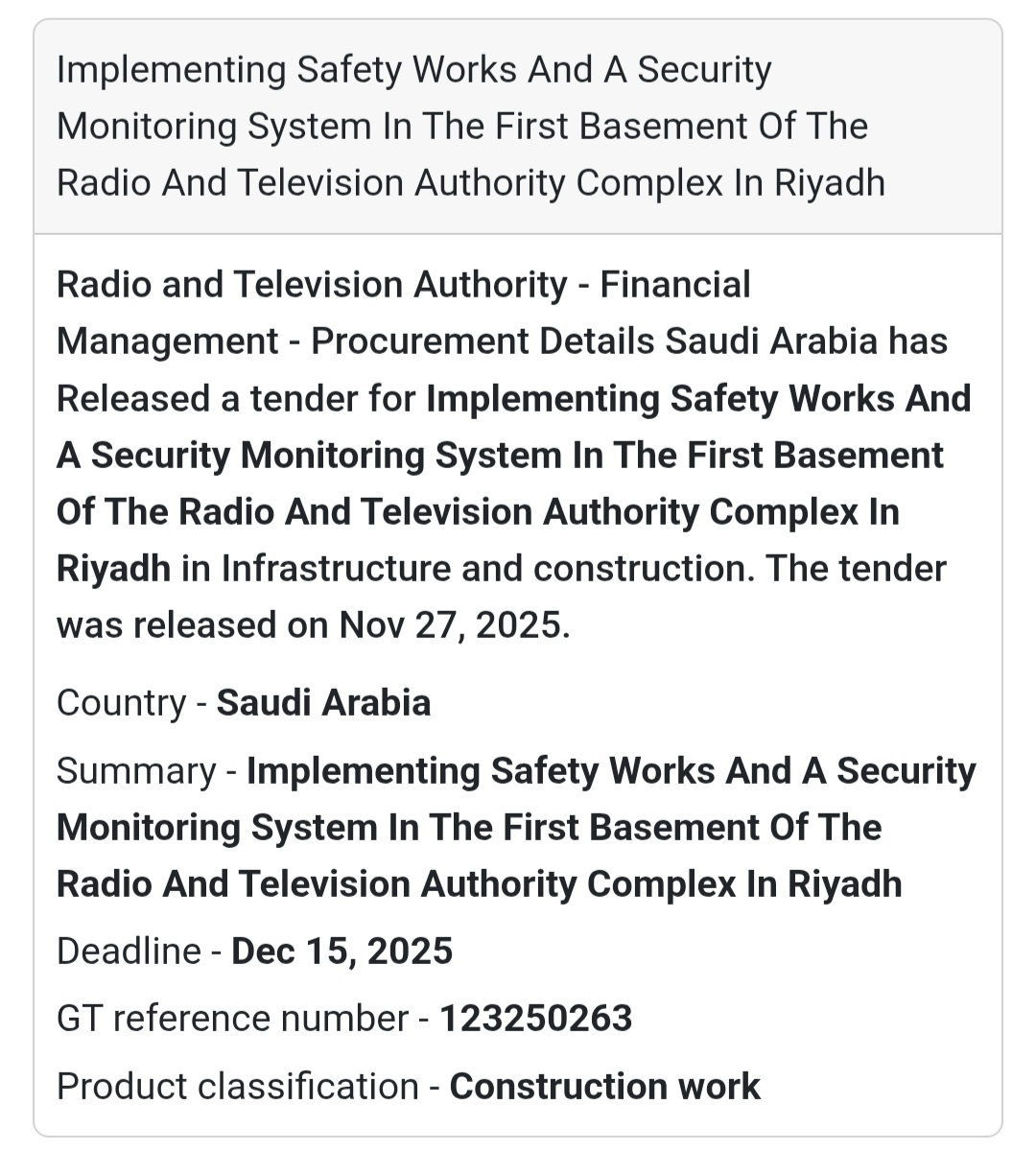 📢 New Tender Alert – Saudi Arabia 🇸🇦
