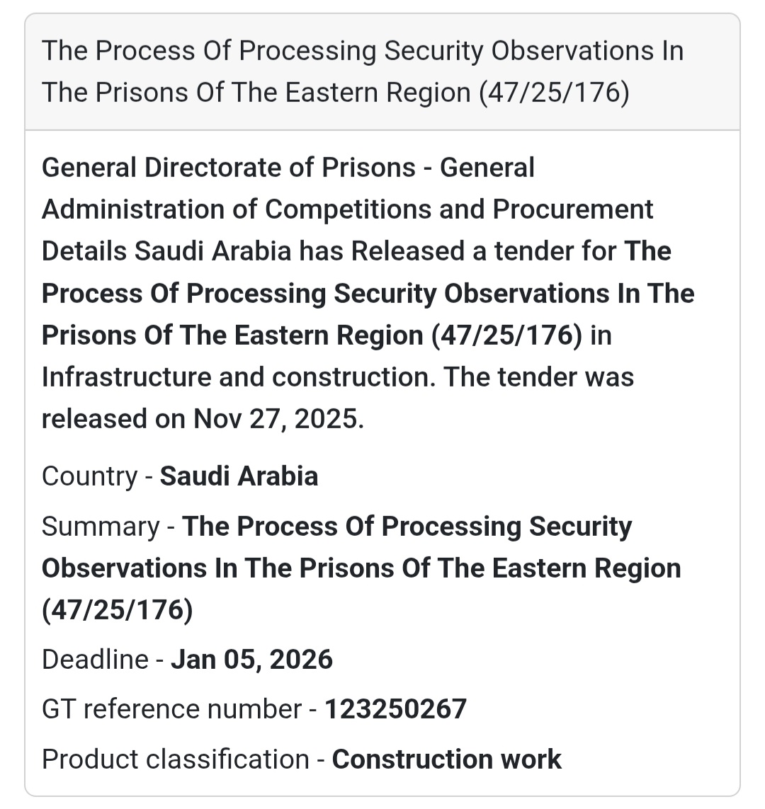 📢 New Tender Alert – Saudi Arabia 🇸🇦