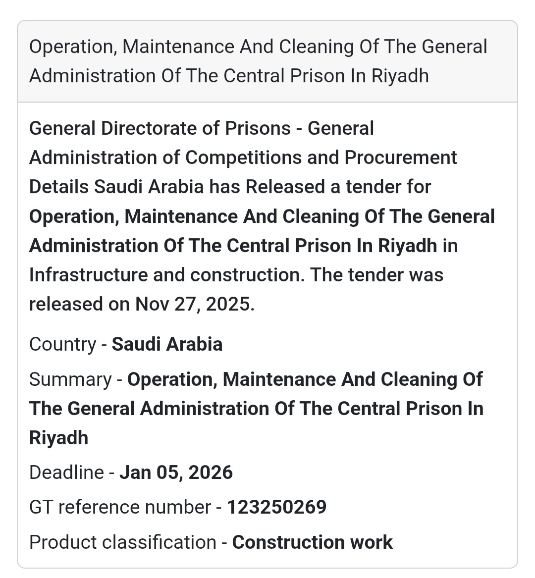📢 New Tender Alert – Saudi Arabia 🇸🇦
