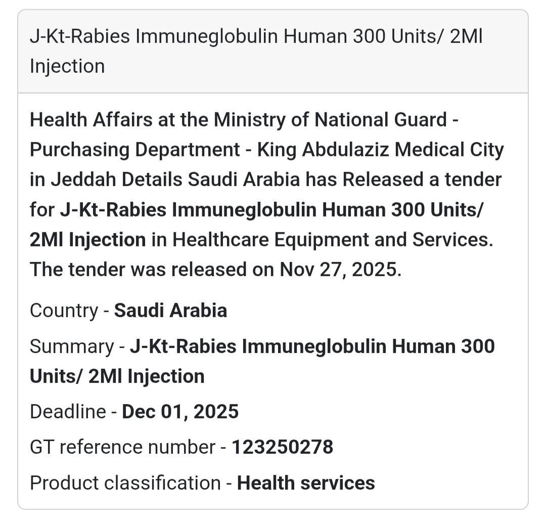 💉 New Tender Alert – Saudi Arabia 🇸🇦