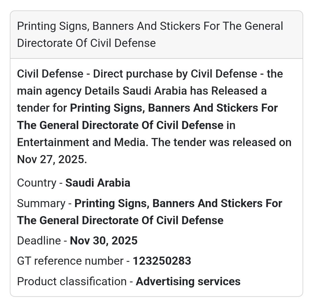 🎉 New Tender Alert – Saudi Arabia 🇸🇦