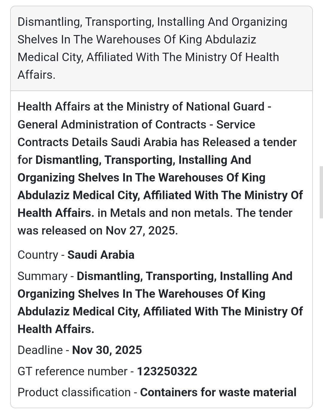 🎉 New Tender Alert – Saudi Arabia 🇸🇦