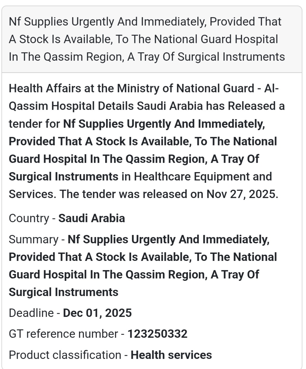💊 New Tender Alert – Saudi Arabia 🇸🇦
