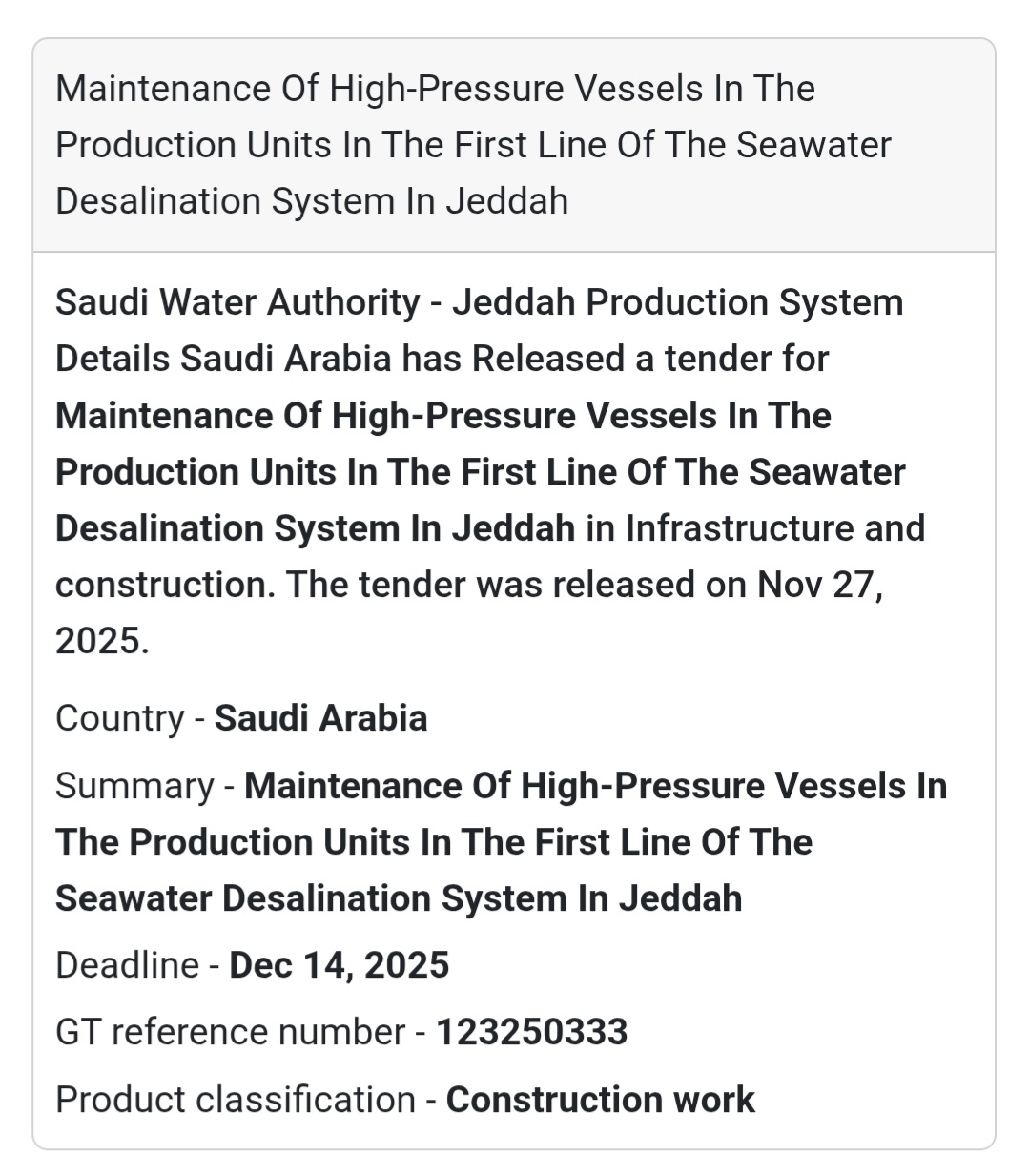 🇸🇦🛠️ New Tender Alert – Saudi Arabia 🇸🇦