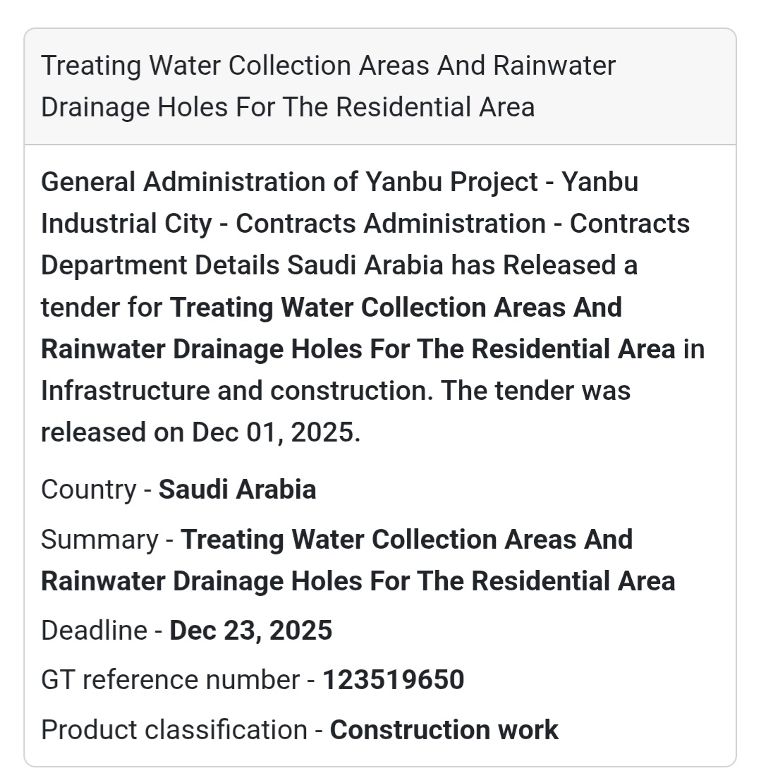 🚨 New Tender Alert – Saudi Arabia 🇸🇦