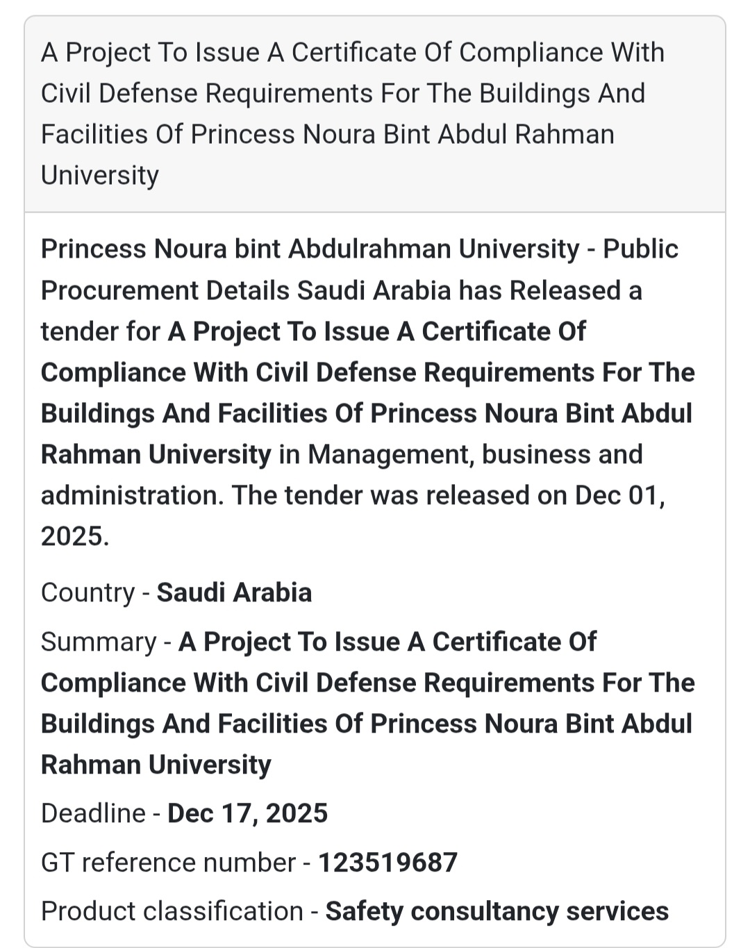 🏛️ New Tender Alert – Saudi Arabia