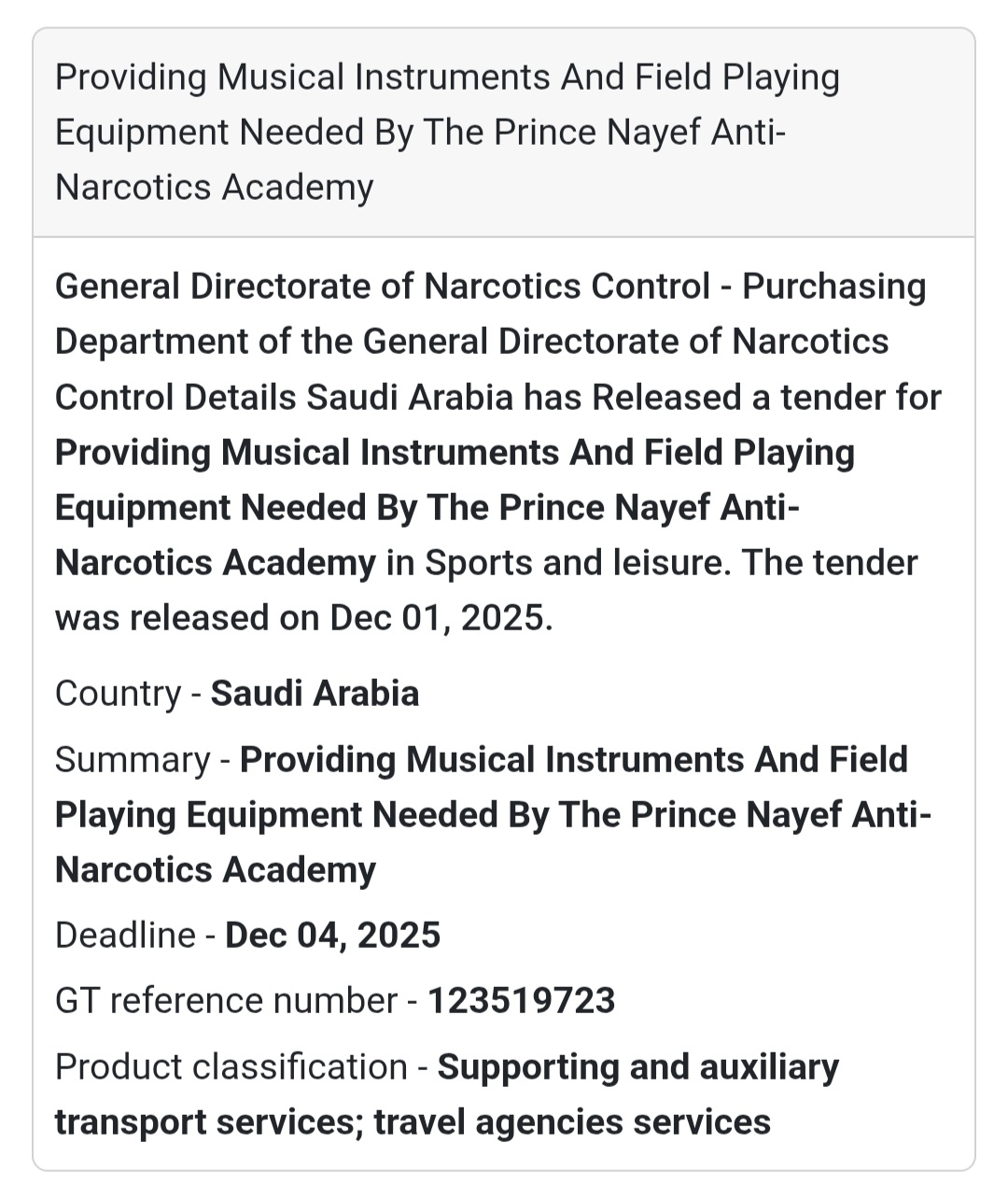 🎶⚽ New Tender Alert – Saudi Arabia!