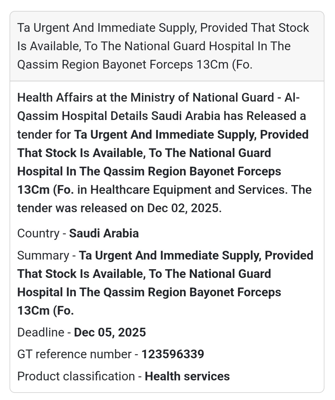 📢 New Tender Alert – Saudi Arabia