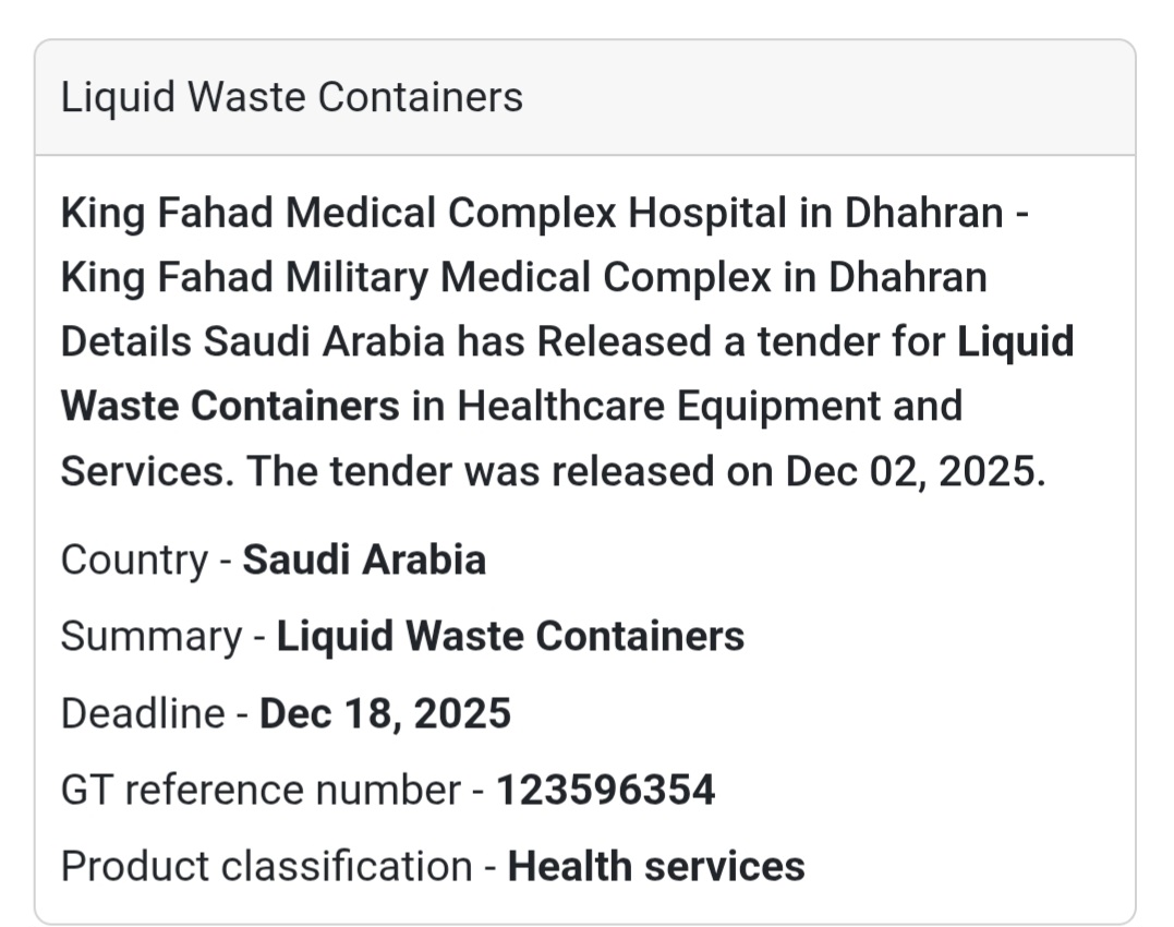 📢 New Tender Alert – Saudi Arabia