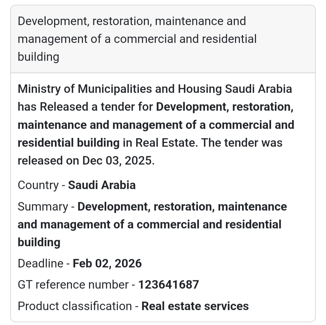 📢 New Tender Alert – Saudi Arabia