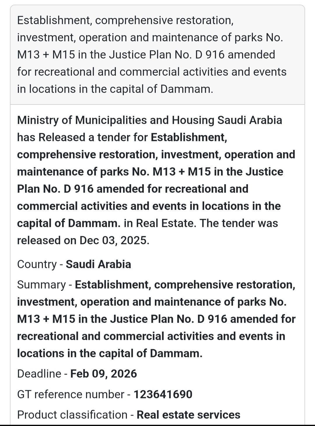 📢 New Tender Alert – Saudi Arabia