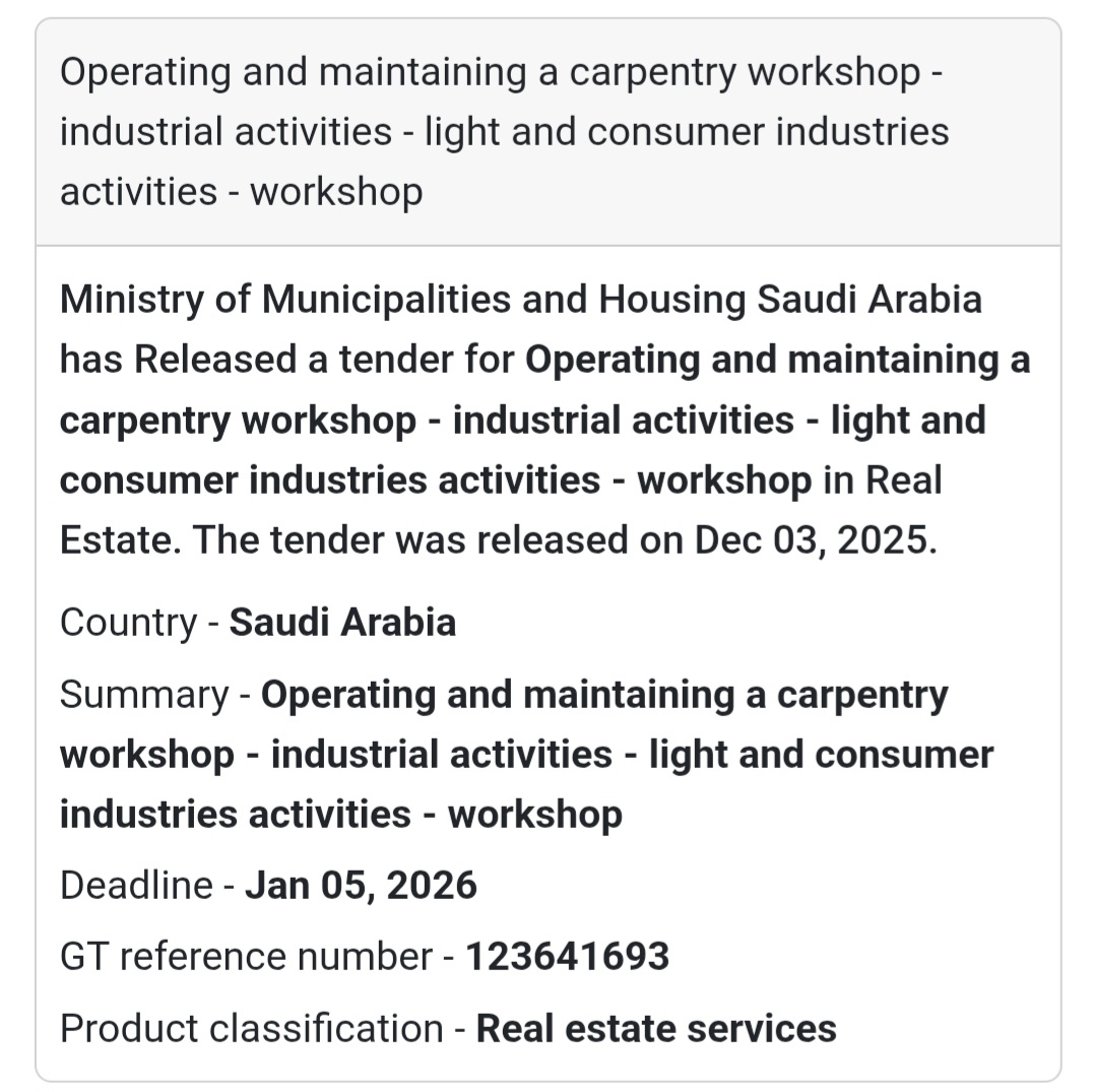 📢 New Tender Alert – Saudi Arabia
