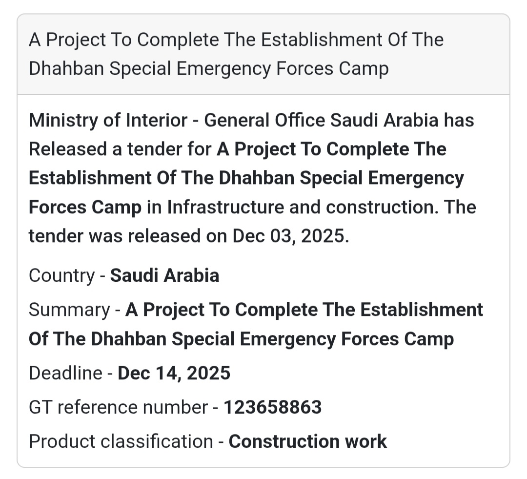 📢 New Tender Alert – Saudi Arabia