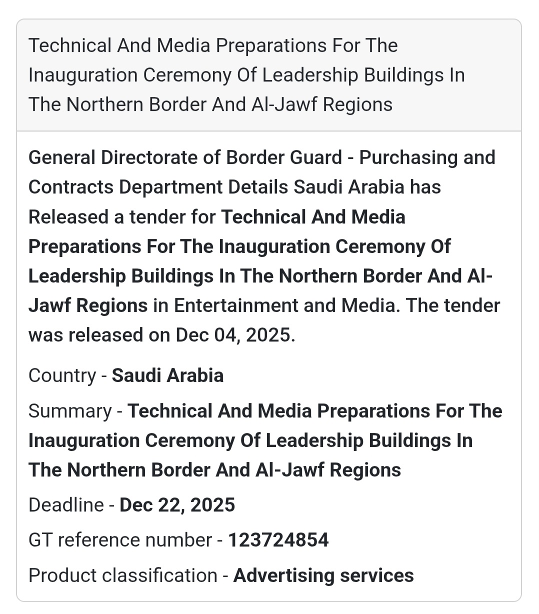 🚨 New Tender Alert – Saudi Arabia 🌍