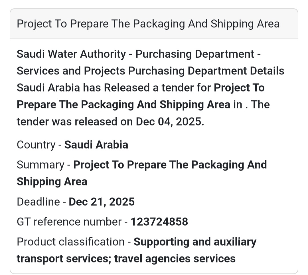 🚨 New Tender Alert – Saudi Arabia 🌍