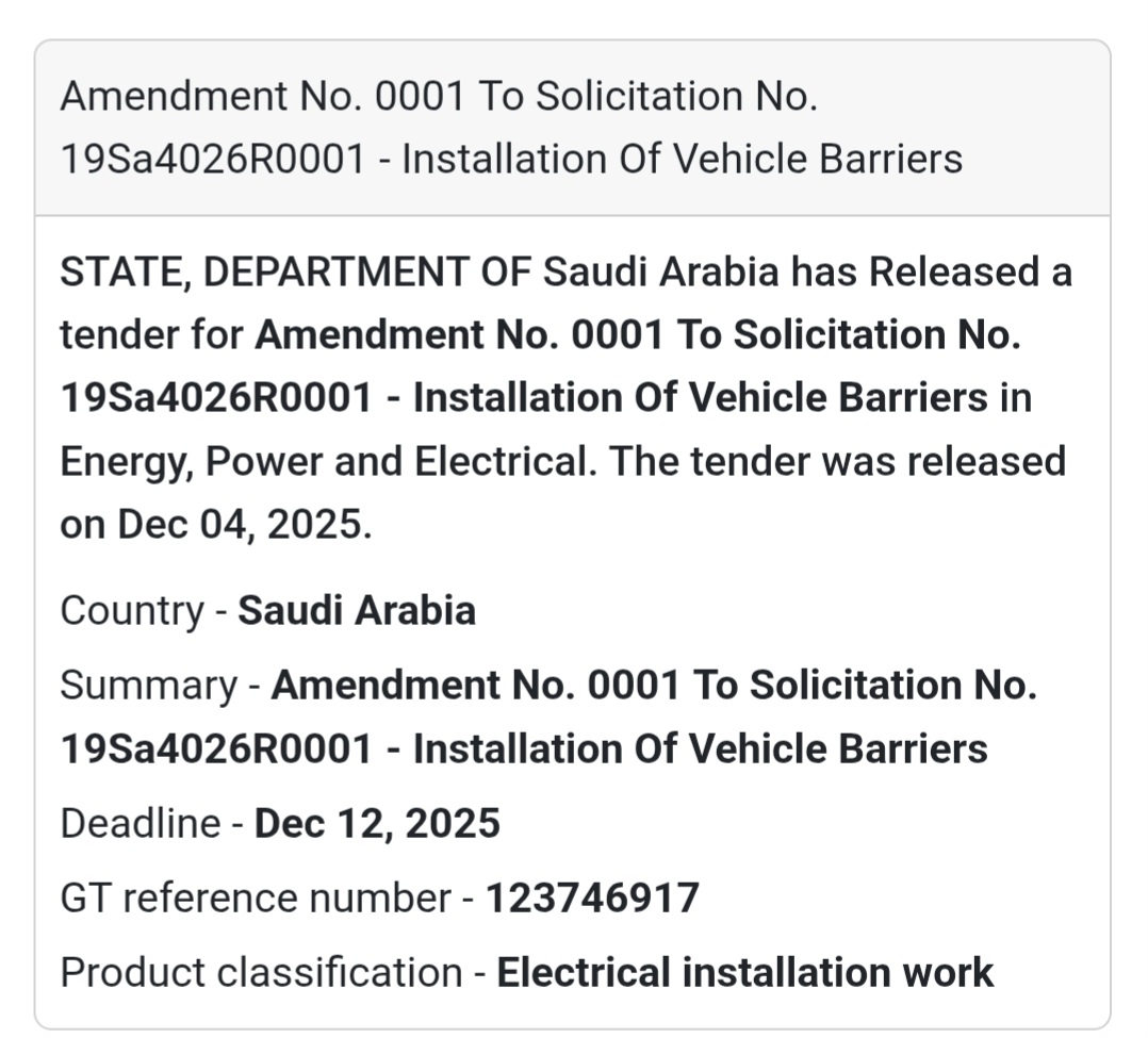 🚨 New Tender Alert – Saudi Arabia 🌍