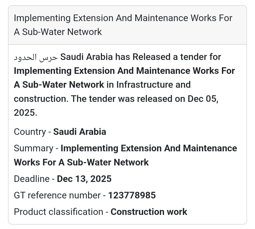 🚨 New Tender Alert – Saudi Arabia 🌍