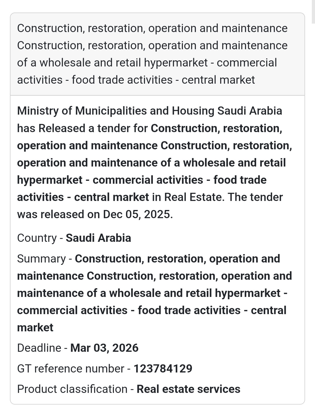 🚨 New Tender Alert – Saudi Arabia 🌍