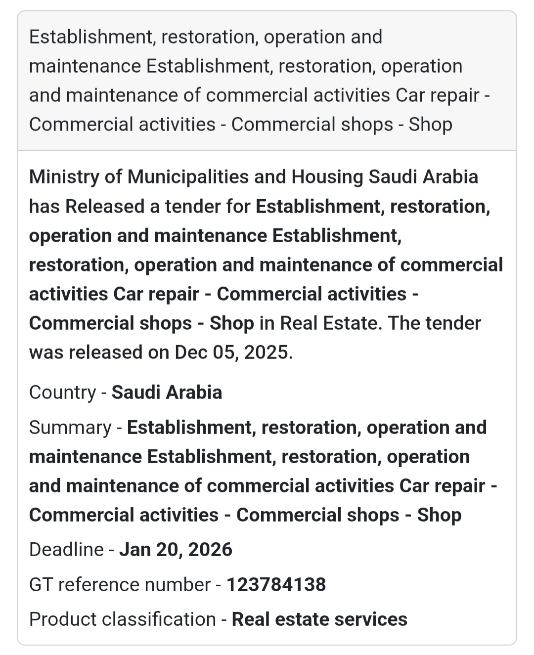 🚨 New Tender Alert – Saudi Arabia 🌍