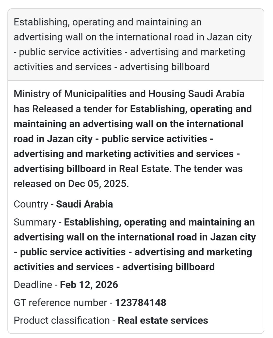 🚨 New Tender Alert – Saudi Arabia 🌍