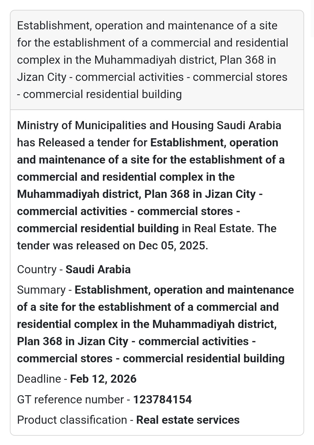 🚨 New Tender Alert – Saudi Arabia 🌍