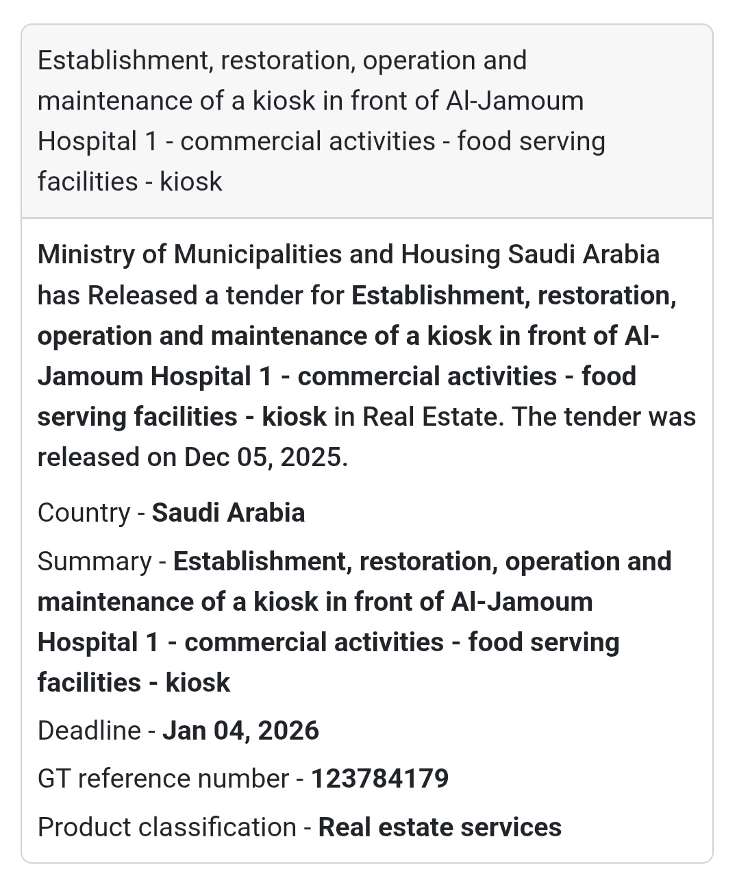 🚨 New Tender Alert – Saudi Arabia 🌍