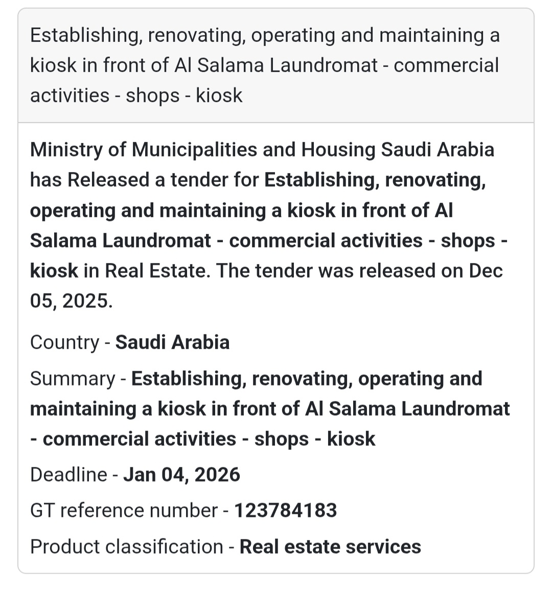 🚨 New Tender Alert – Saudi Arabia 🌍