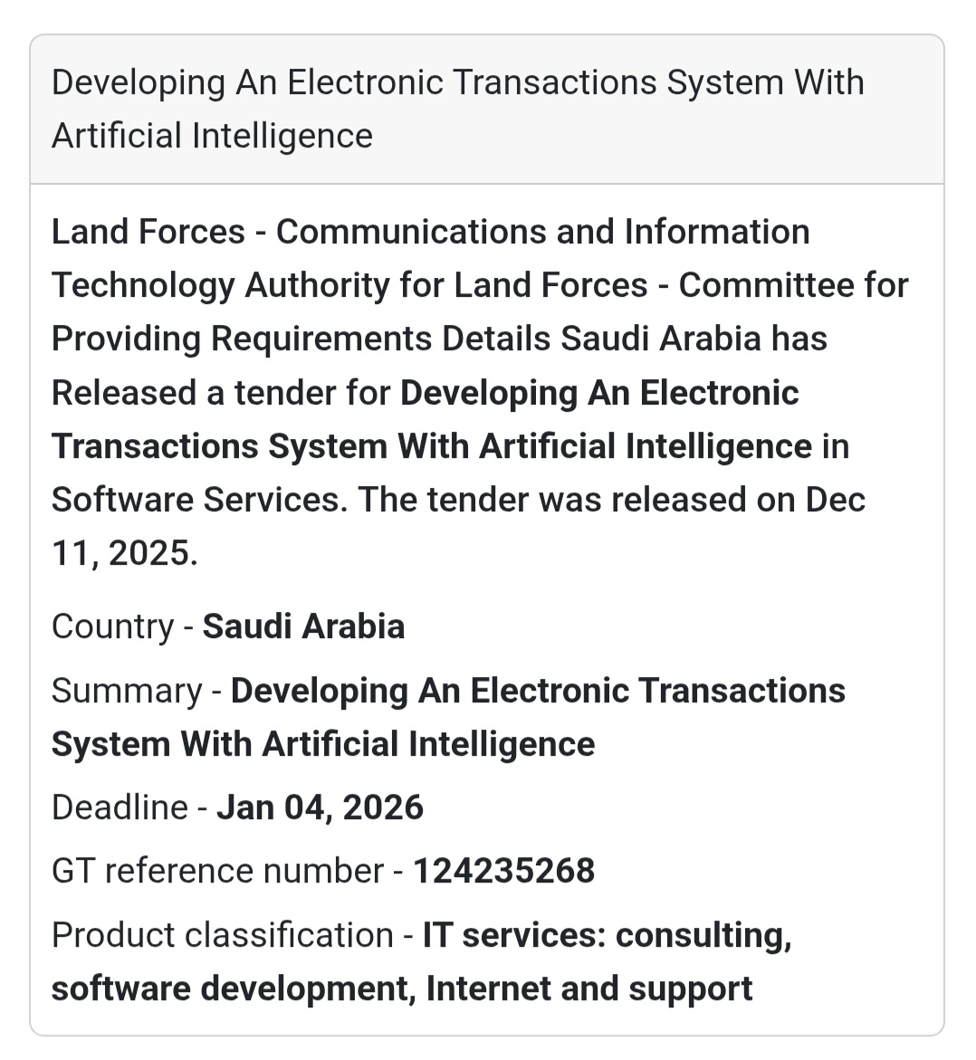 📢 New Tender Alert – Saudi Arabia