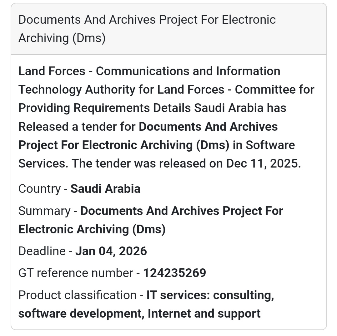 📢 New Tender Alert – Saudi Arabia