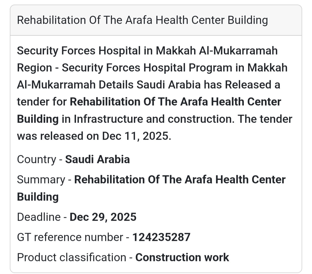 Healthcare Construction Tender – Saudi Arabia 🇸🇦