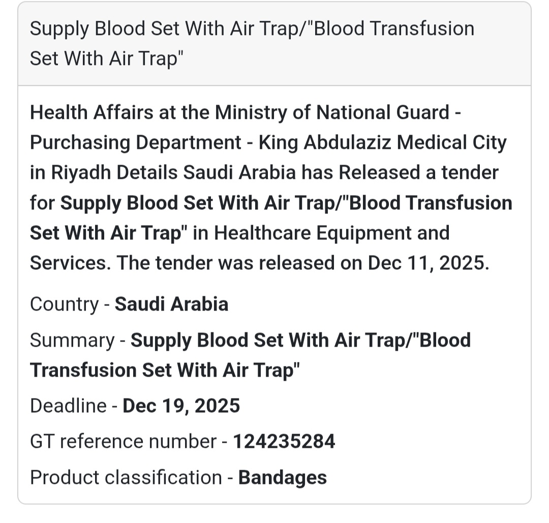 🩸 Medical Supplies Tender – Saudi Arabia 🇸🇦