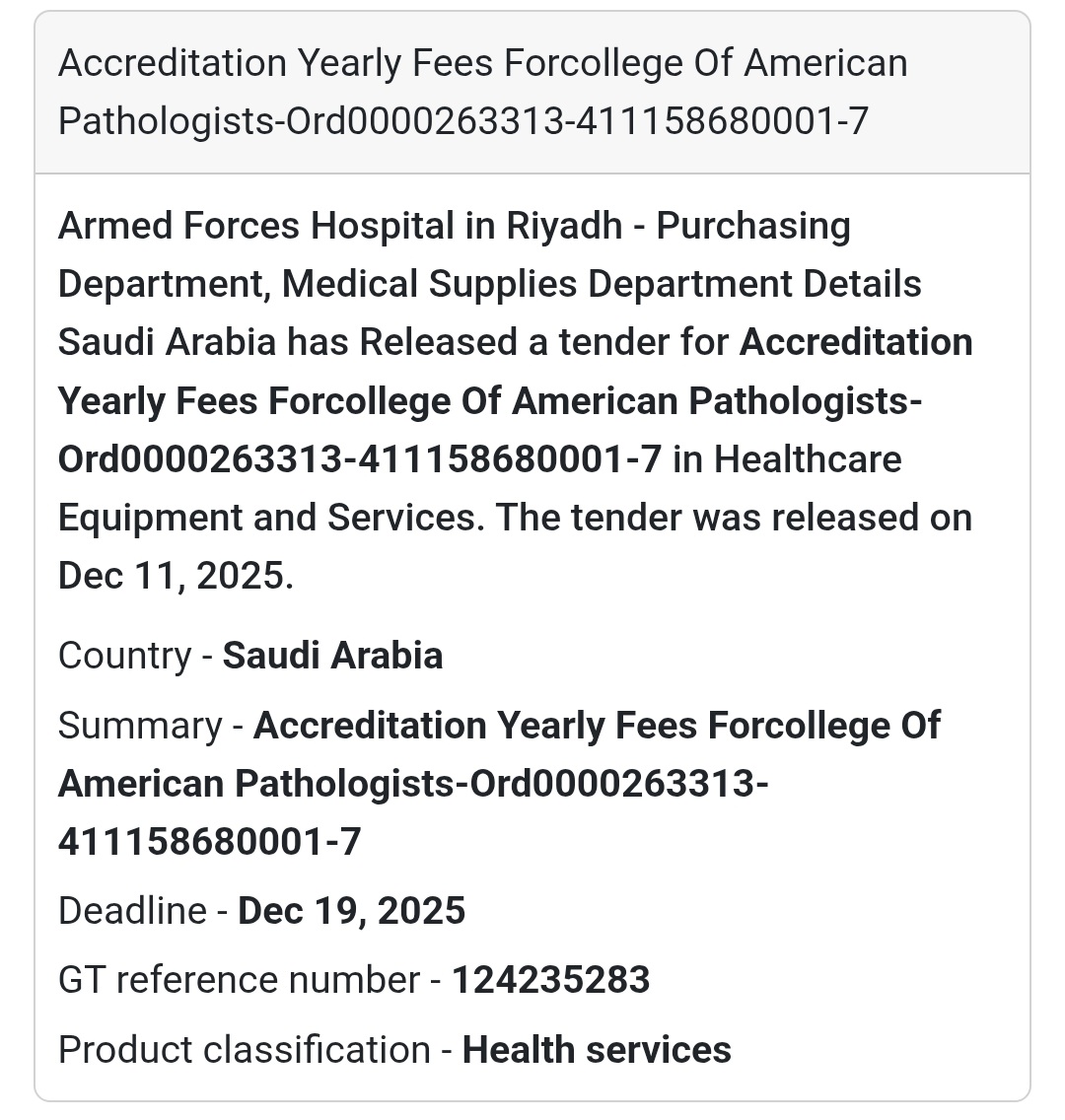 🏥 Healthcare Accreditation Tender – Saudi Arabia 🇸🇦