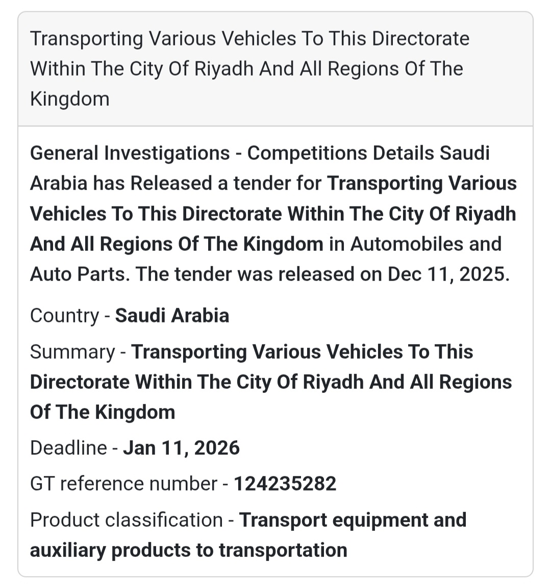 🚛 Logistics & Transport Tender – Saudi Arabia 🇸🇦