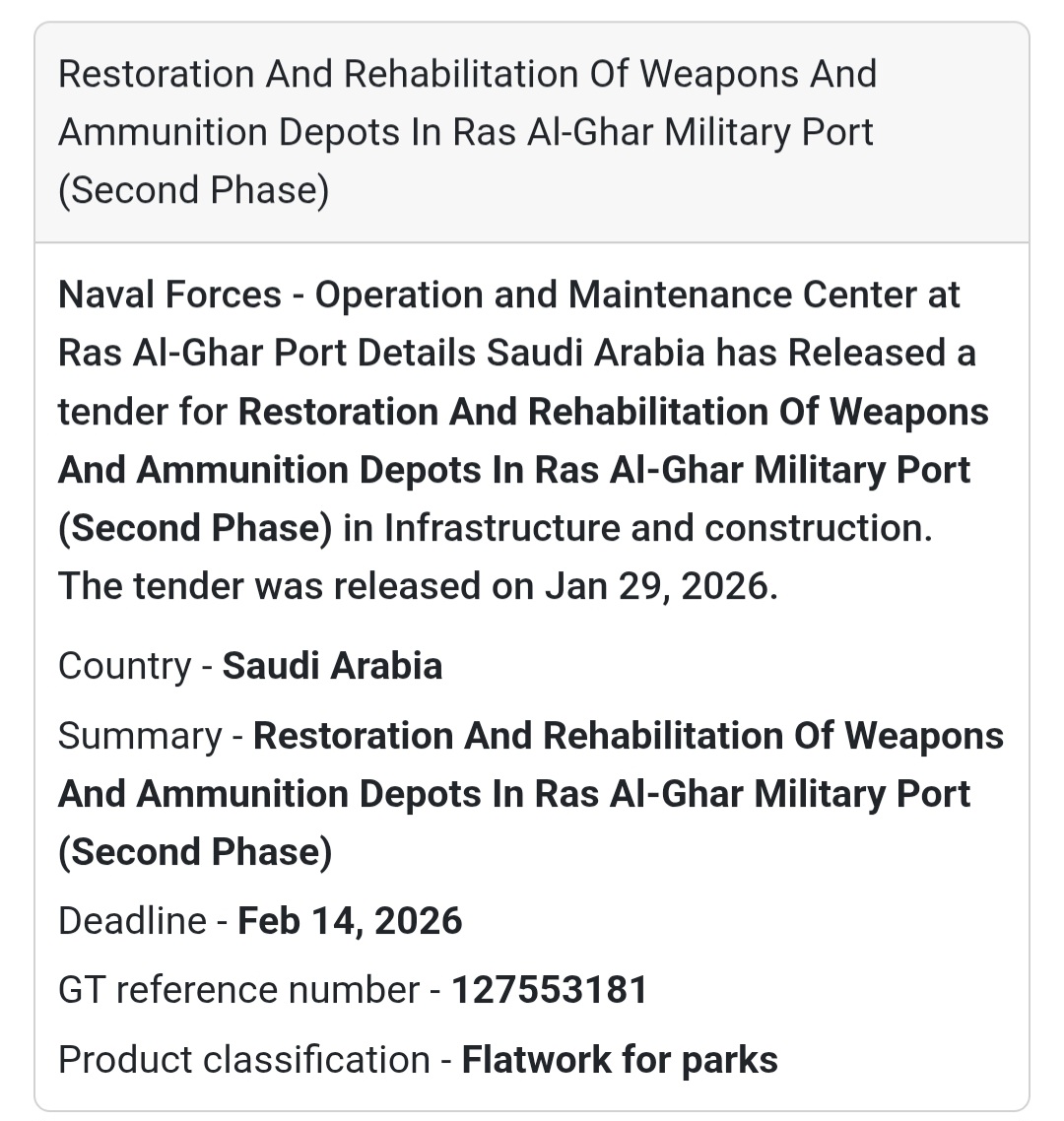🇸🇦 New Tender Alert: Saudi Arabia 🇸🇦