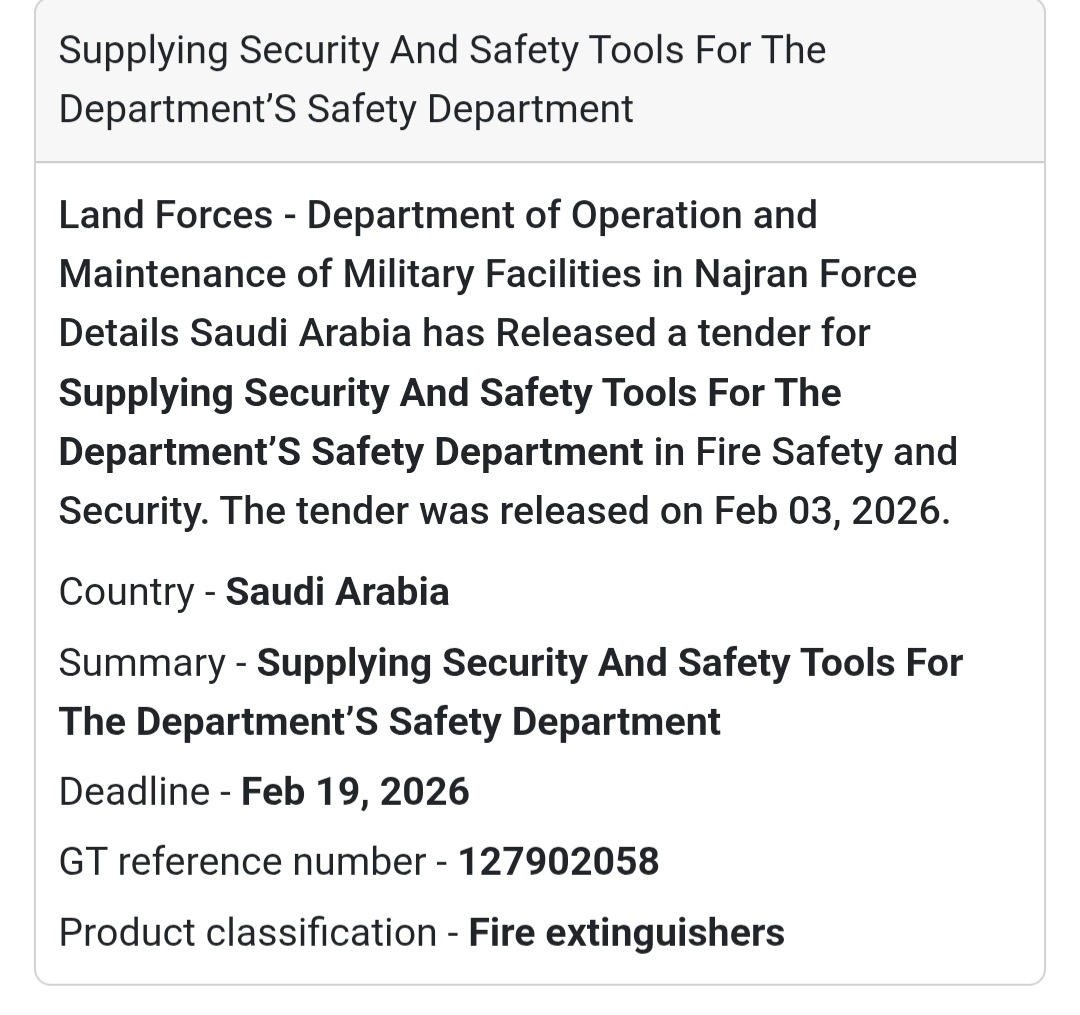 🇸🇦 New Tender Alert: Saudi Land Forces  Summary Supplying Security And Safety Tools