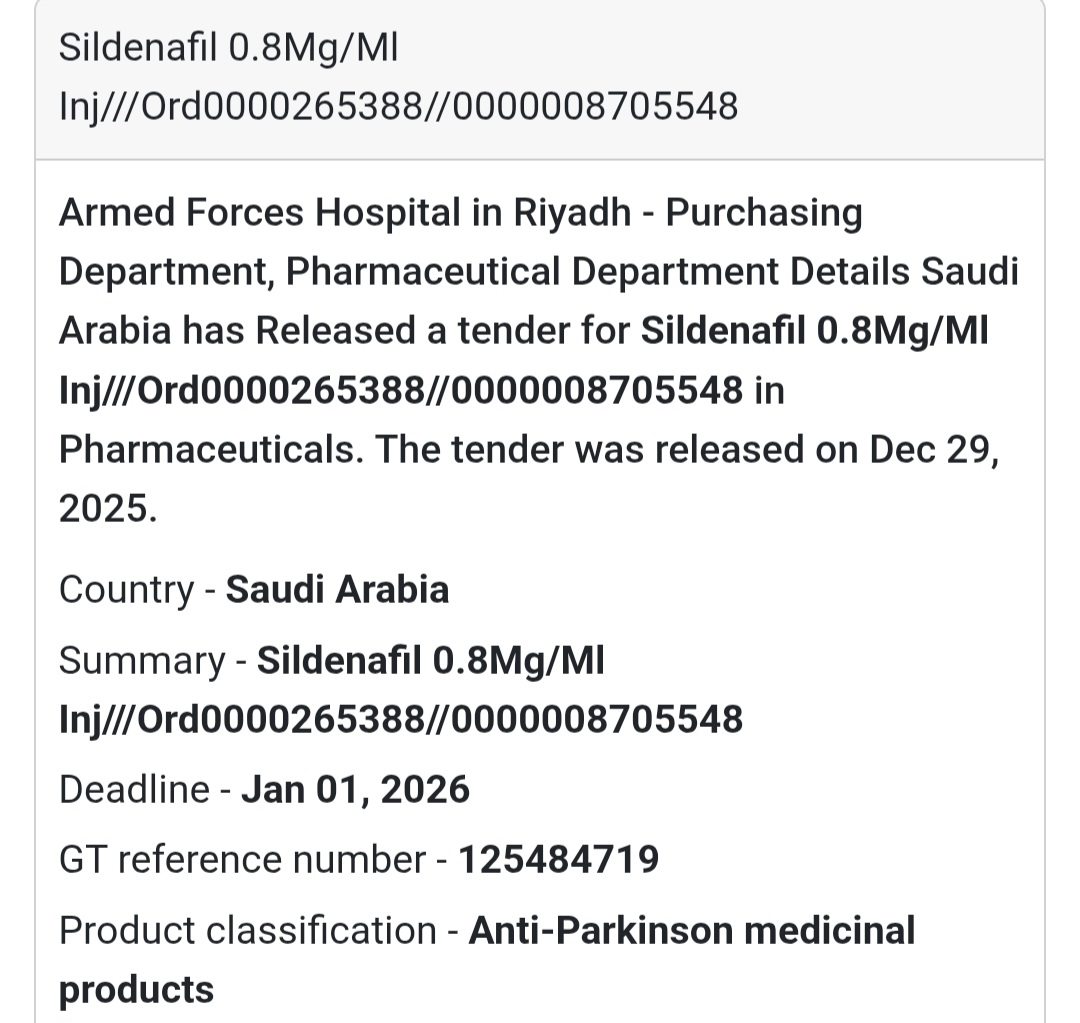 New Tender Alert: Sildenafil Supply in Saudi Arabia
