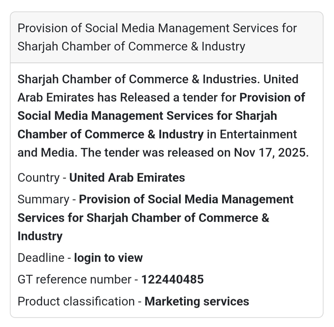 📱 New Tender Alert – Social Media Management for Sharjah Chamber